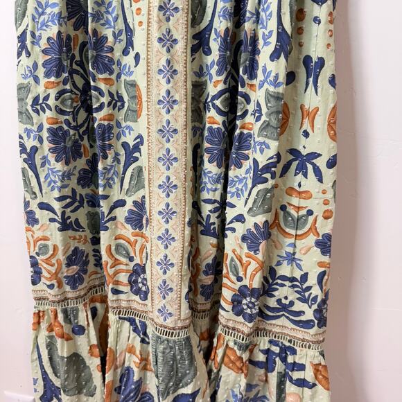 Farm Rio Women's Ocean Tapestry Maxi Dress Smocked V Neck Ruffle Printed Large - Picture 13 of 13